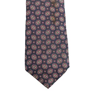 Harve Benard Mens Navy Blue Silk Medallion Geometric Necktie Made in USA